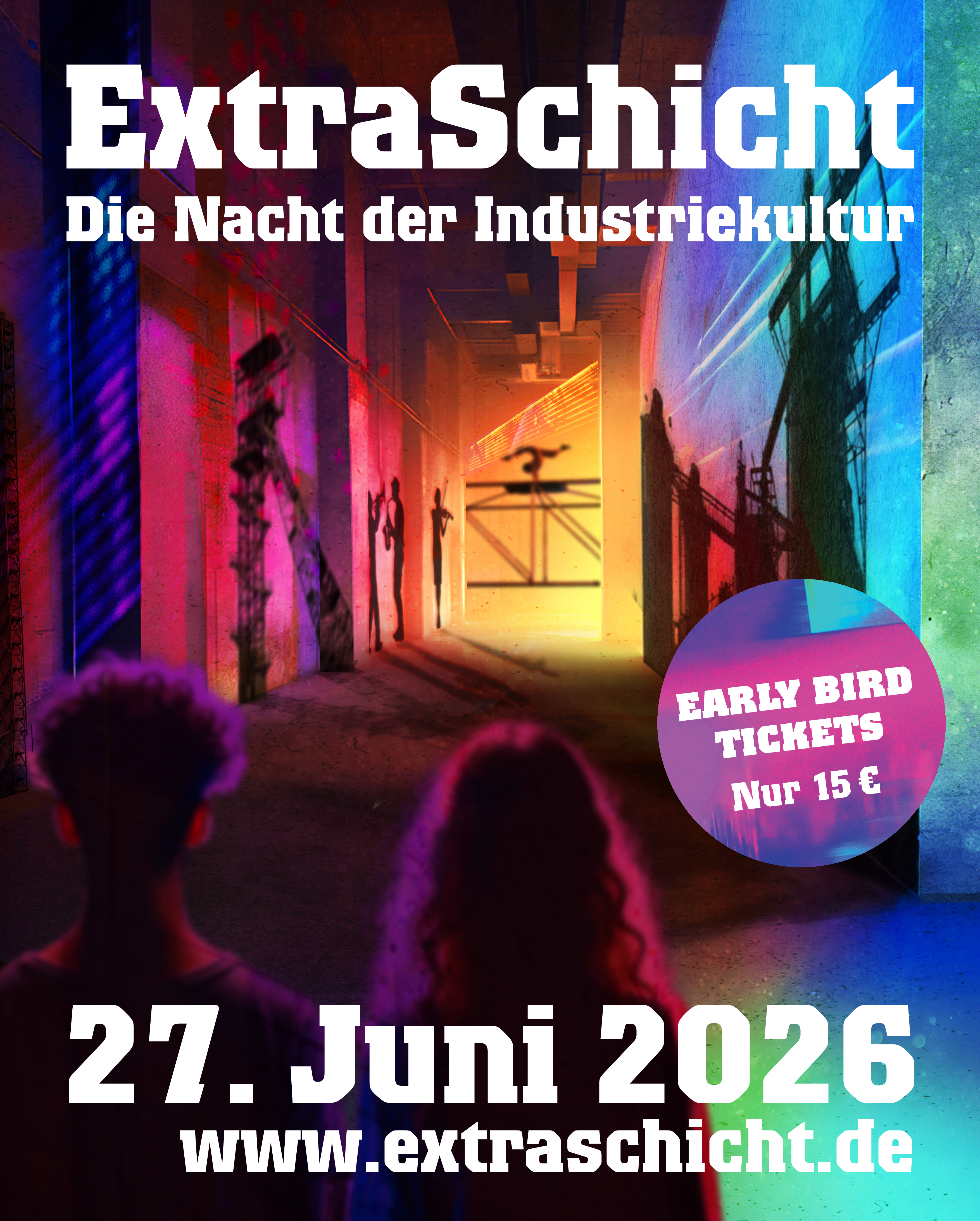 Grafik_ExtraSchicht26_EarlyBird Ab dem 17.03.2026 startet die Frühbucher-Aktion des Ticketverkaufs für die Extraschicht am 27.06.2026. Tickets kosten bis zum 20.Mai 15 € pro Person.